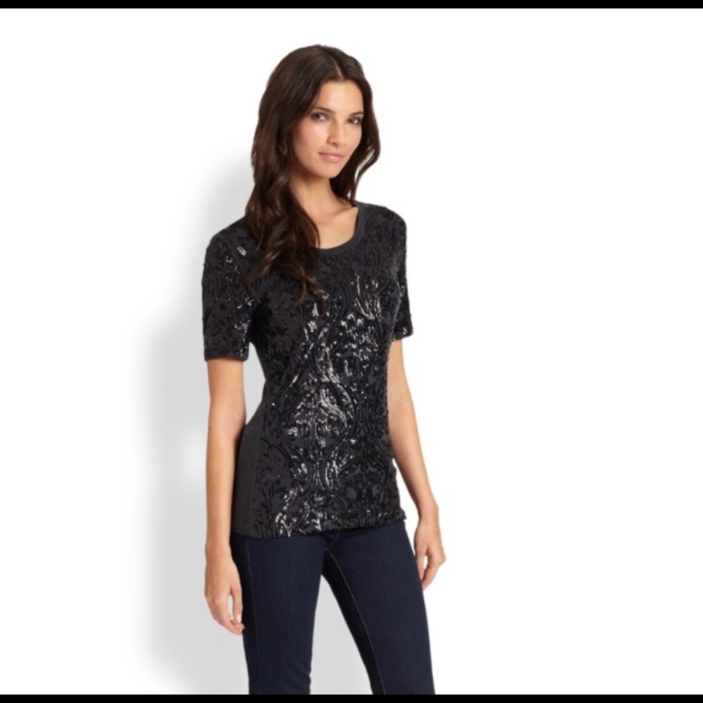 Tory Burch Gray Gillian Sequined Tee